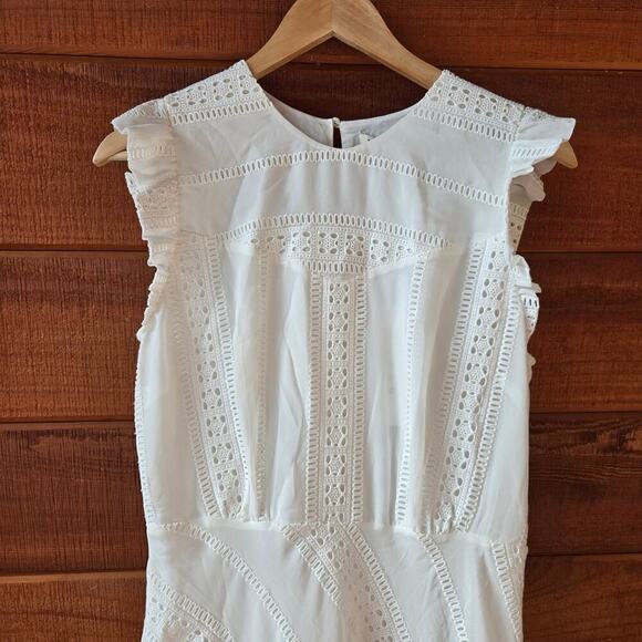 NWT Lenon Womens White Embroidered Eyelet Midi Dress M Asymmetrical Cottagecore - Picture 3 of 12